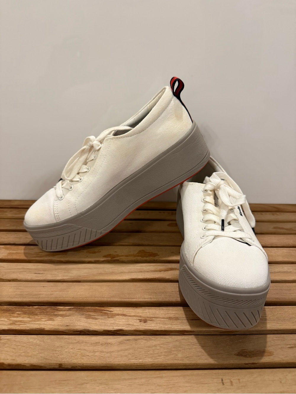 Keds White Canvas Platform Sneakers with Gray Sole